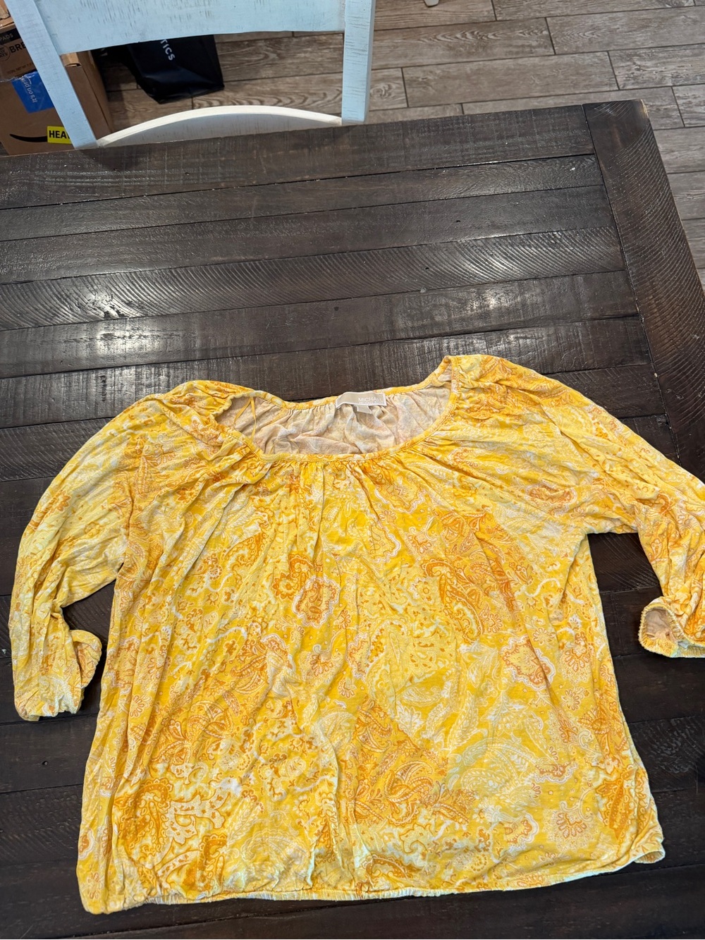 Michael Kors Yellow Paisley Peasant Blouse